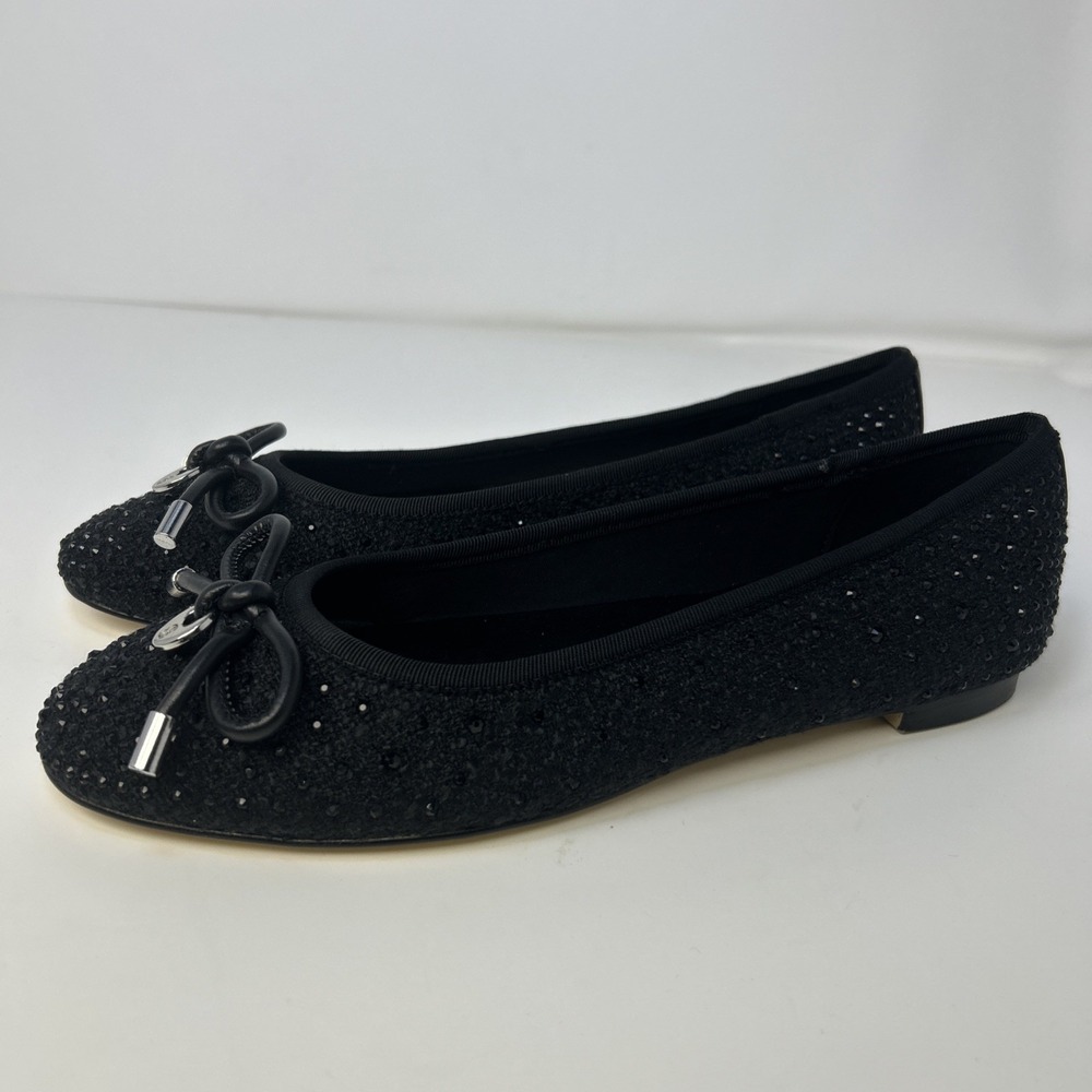 Bandolino Payly Rhinestone Ballet Flats Black Shimmer Bow Size 7M New NIB